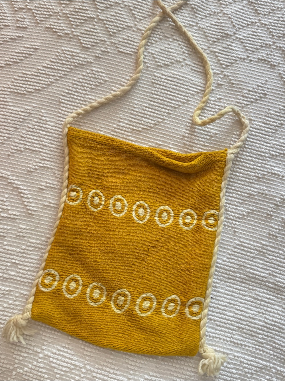 Handwoven Mustard Yellow Crossbody Bag with White Trim
